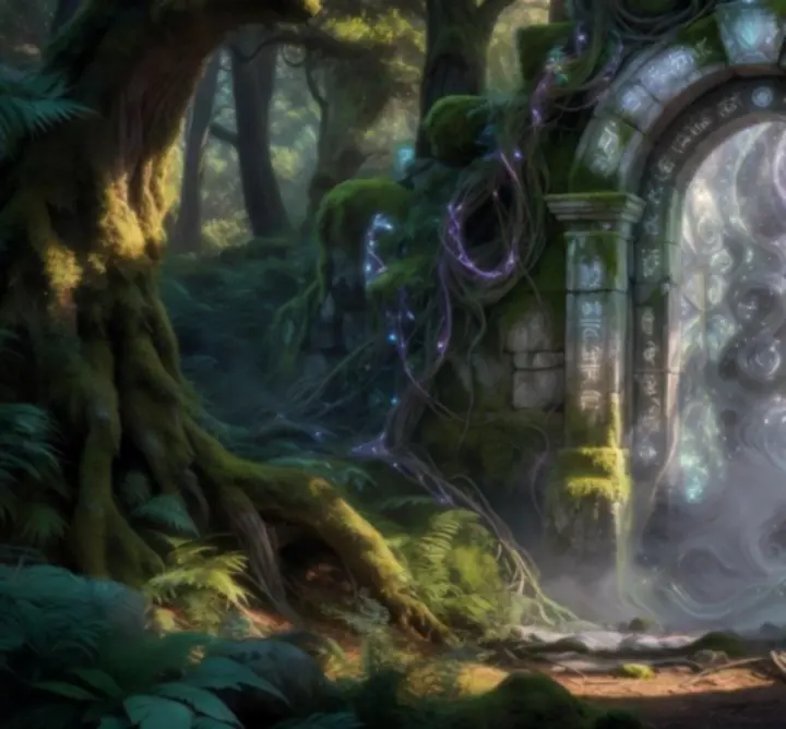 Mystical entrance to an arcane world with glowing symbols