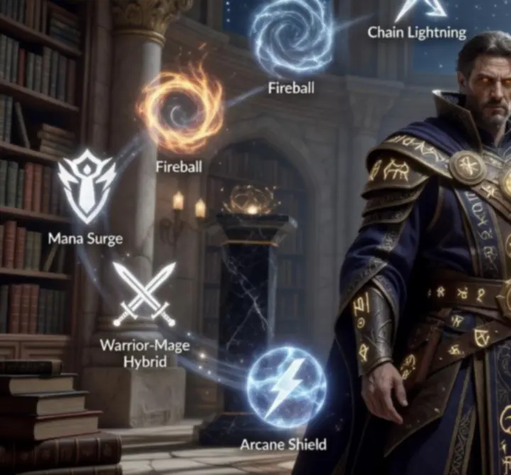 Collage of powerful mage avatars posing with glowing spell sigils